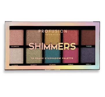 Profusion Cosmetics - Shimmers - 10 Shade Shimmer Eyeshadow Palette - 10 kleuren - 110 g - Oogschaduw Palette