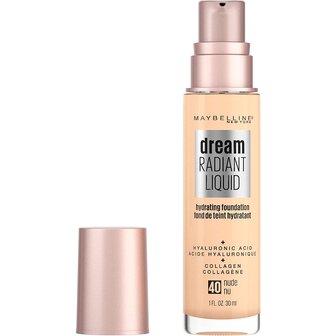 Maybelline Dream Radiant Liquid Foundation - 40 Nude - Geschikt voor de Droge Huid met Hyaluronzuur en Collageen - Getinte huidskleur - 30 ml