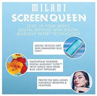 Milani - Screen Queen - Foundation - 410 Warm Tawny - Caramel - Natural Finish - Digital Bluelight Filter - Fotofilter - Langhoudend & Licht - 30 ml