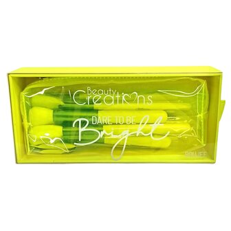 Beauty Creations - Dare To Be Bright - Boujee - 15 delige - NEON YELLOW - Make-up kwasten set - Inclusief etui - 15NBc - NEON -