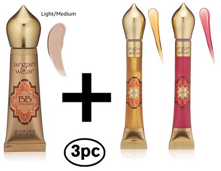Physicians Formula 3pc Make Up Kit - Argan Wear Ultra-Nourishing Argan Oil BB Concealer SPF 30 - 6662G Light/Medium + Argan Oil Lip Duo - Liquid Gold/Pink