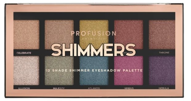 Profusion Cosmetics - Shimmers - 10 Shade Shimmer Eyeshadow Palette - 10 kleuren - 110 g - Oogschaduw Palette