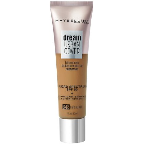 Maybelline Dream Urban Cover Foundation - SPF 50 - 348 Cafe au Lait - Donkere huidskleur - 30 ml