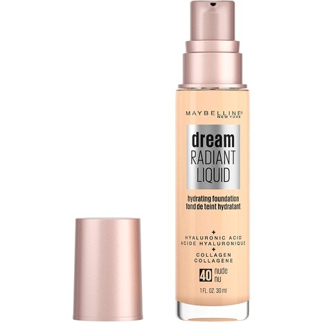 Maybelline Dream Radiant Liquid Foundation - 40 Nude - Geschikt voor de Droge Huid met Hyaluronzuur en Collageen - Getinte huidskleur - 30 ml
