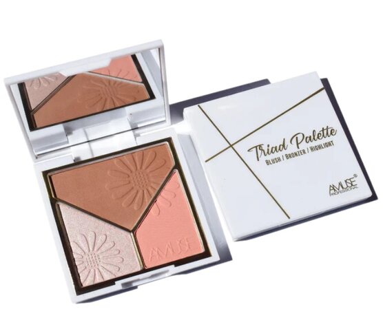 Amuse Triad Face Palette - 02 - Head Over Heels - Gezichtspalet - Bronzer, Highlight & Blush - 11 g