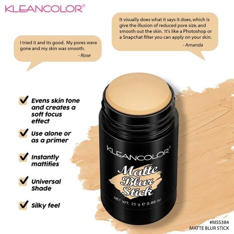 Kleancolor Matte Blur Stick - Make-up Primer - Foundation - Concealer - 25 g