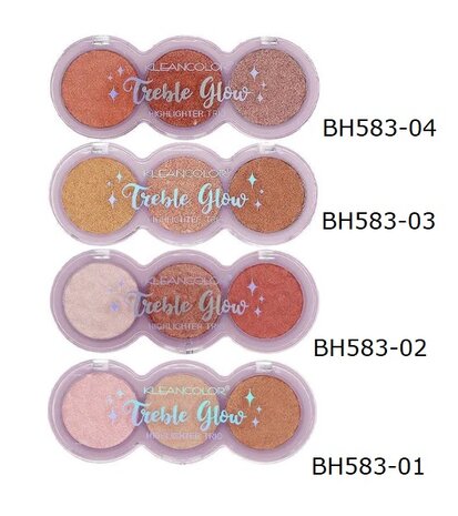 Kleancolor Treble Glow Highlighter Trio - 01 - Pinky Moon