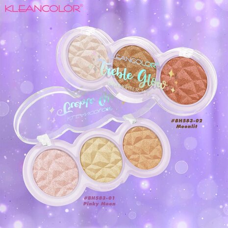 Kleancolor Treble Glow Highlighter Trio - 01 - Pinky Moon